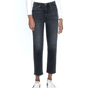 Pistola Black High Rise Straight Ankle Hidden Button Fly Jeans